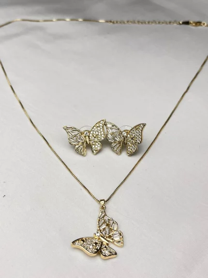 Conjunto colar de borboleta + brinco de borboleta