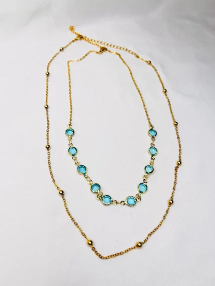 Conjunto colar com bolinhas + colar com pedras azuis
