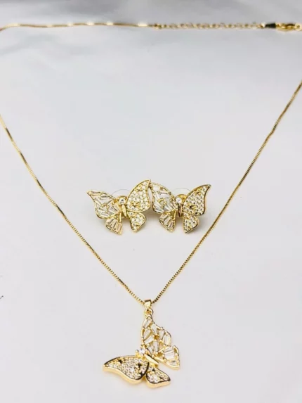 Conjunto colar de borboleta + brinco de borboleta
